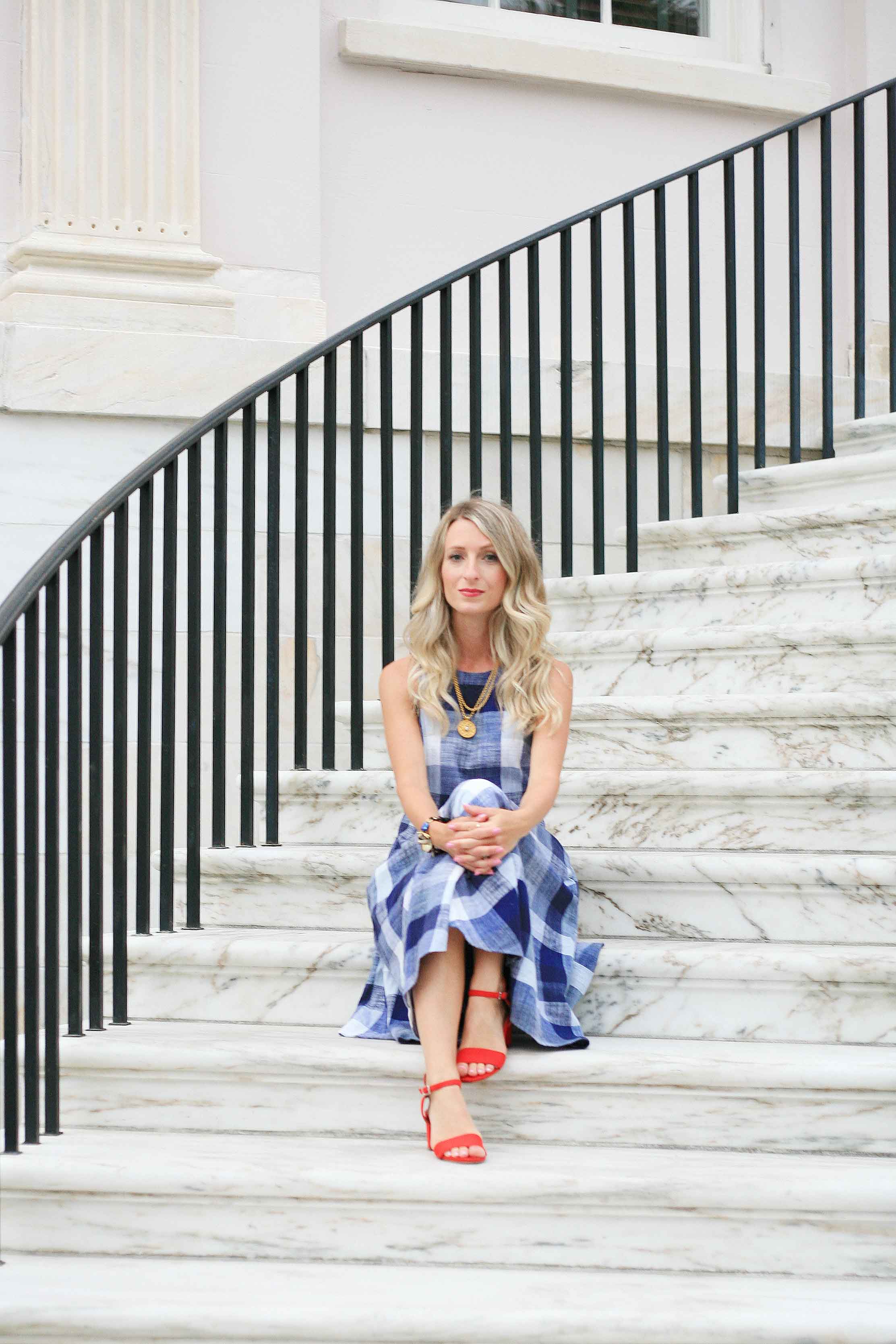 blue checked dress