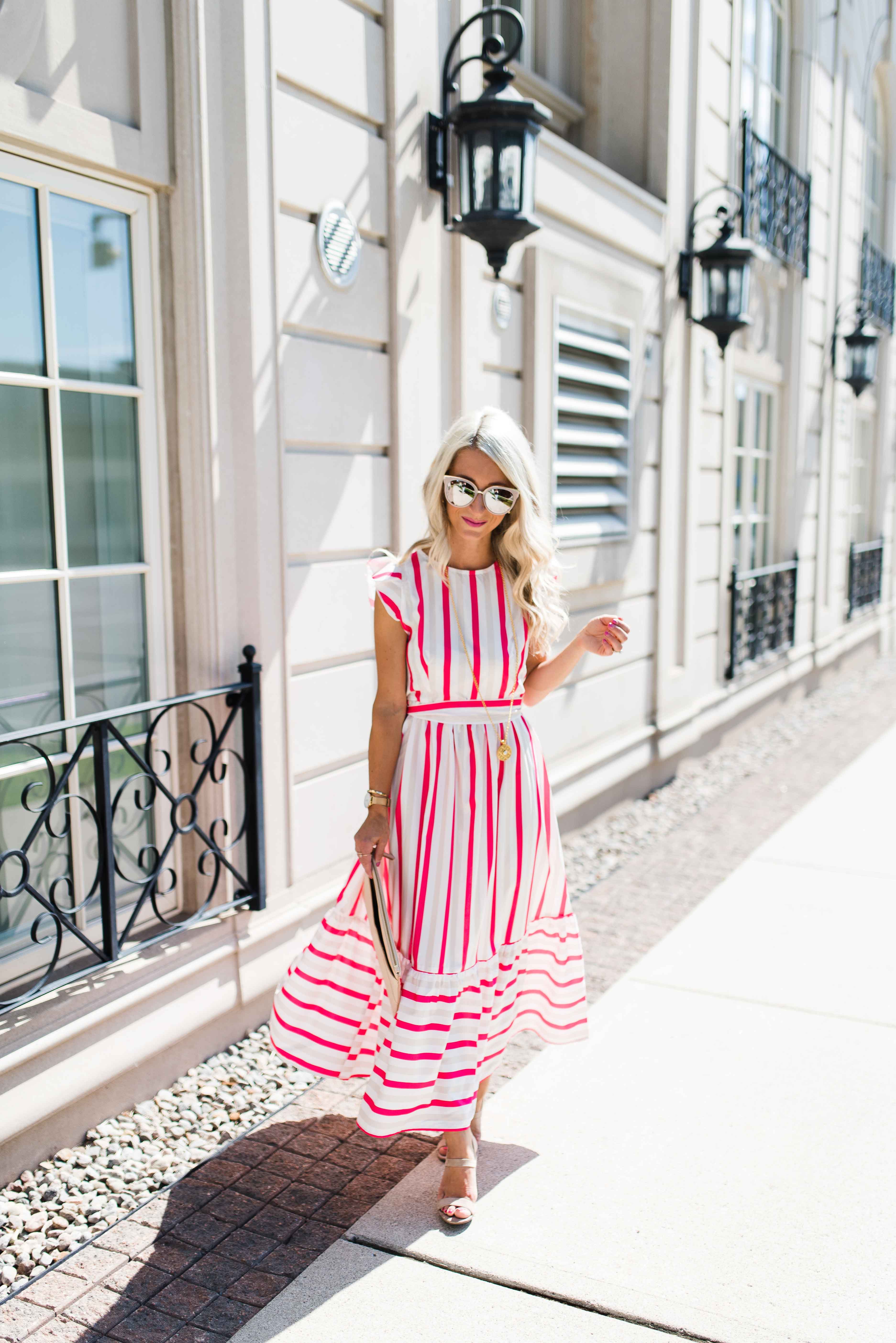 pink and white maxi dress