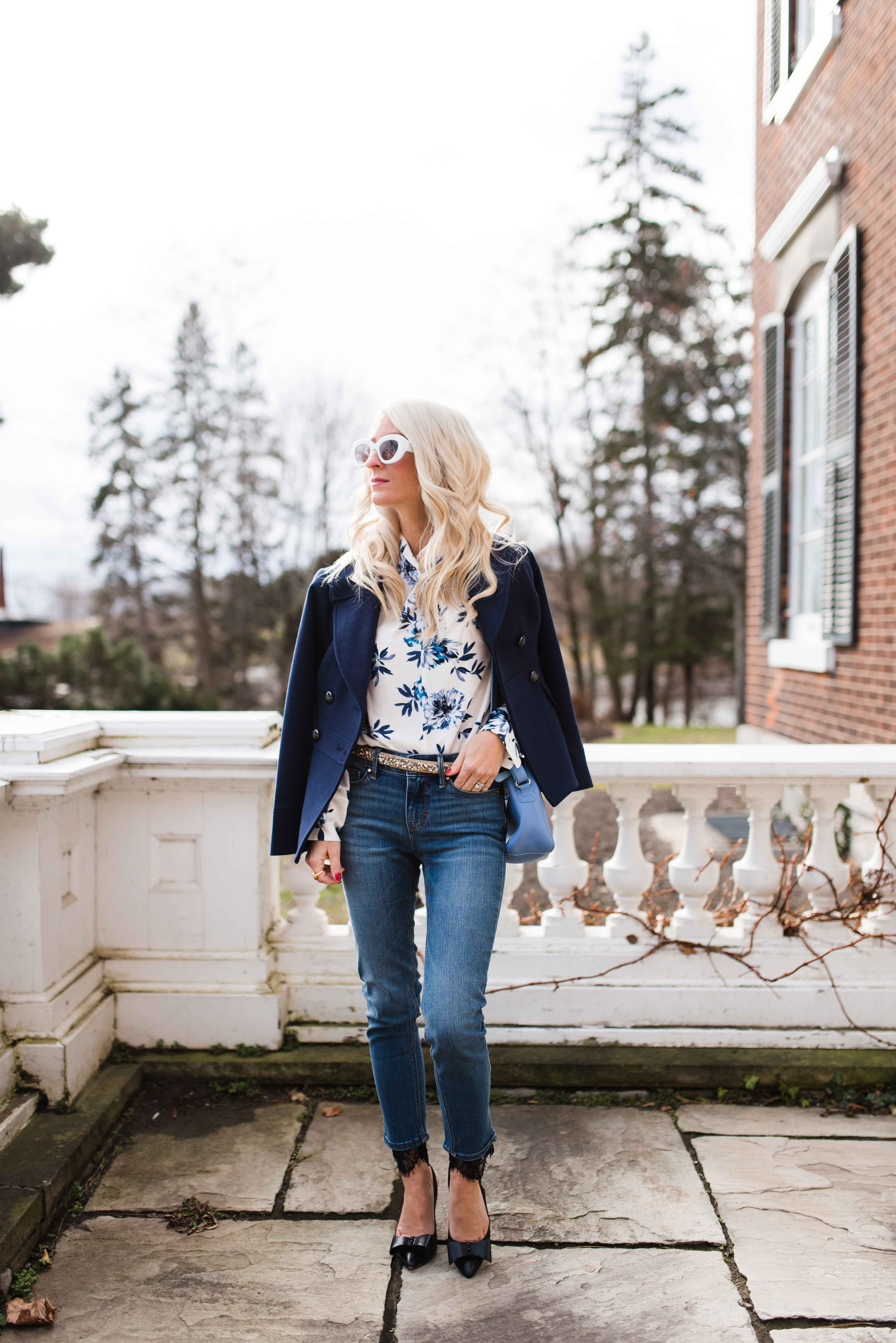 blue floral blouse