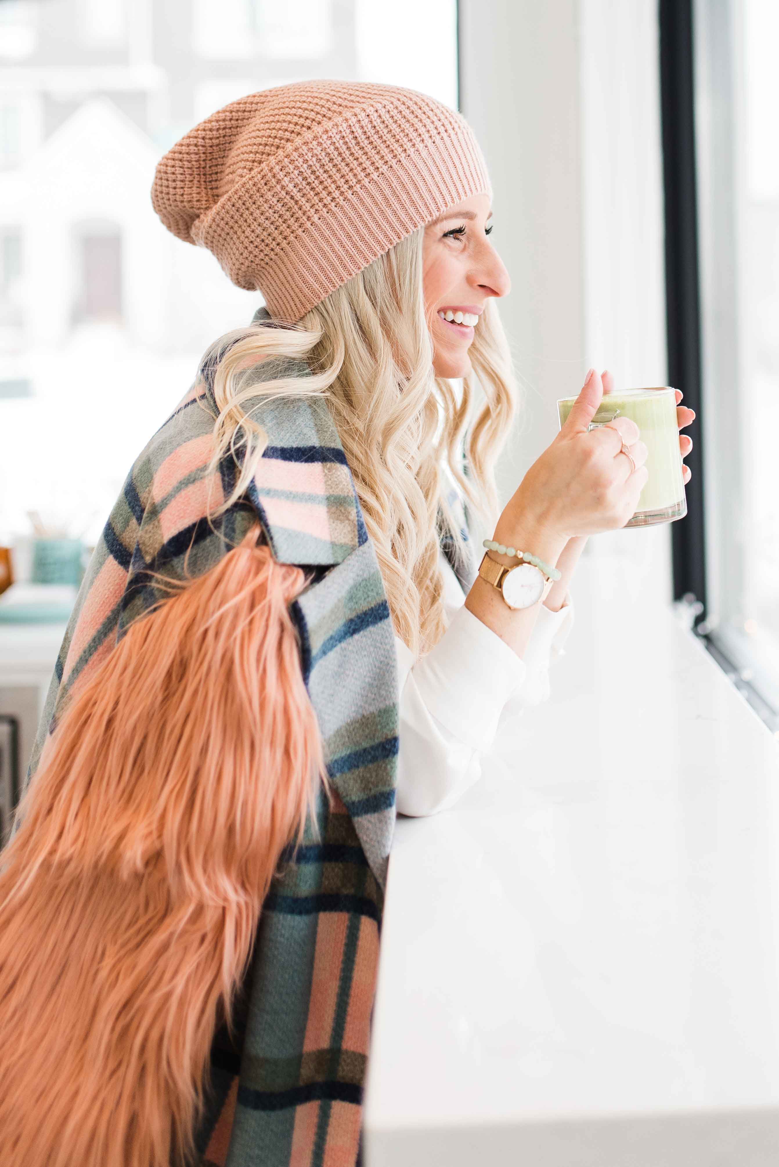 pink plaid coat